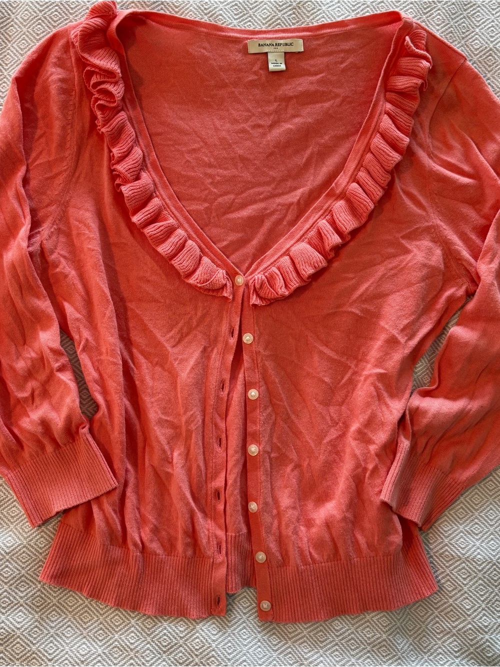 Banana Republic Coral Knit Cardigan with Ribbed Hem